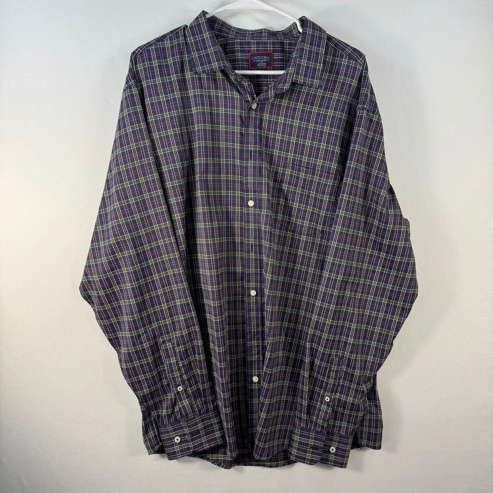 UNTUCKit Tally Tre Fit Navy Blue Plaid Button Down Shirt Mens 3XL Tall 41175